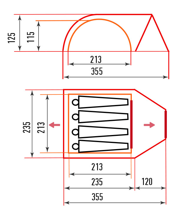 Палатка туристическая «ИНЗЕР-4» фибергласс